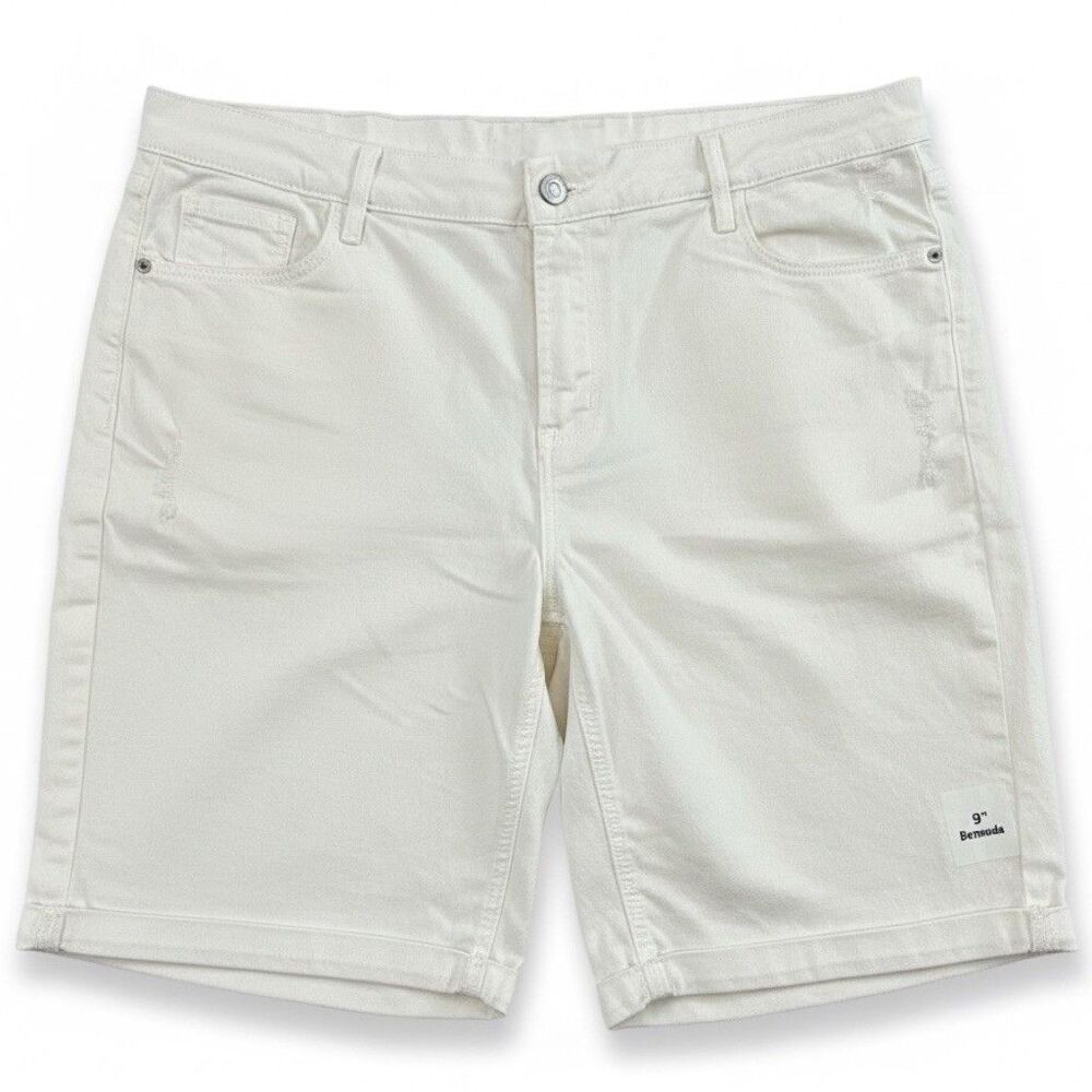 Old Navy White Denim Bermuda Shorts Size 16 Mid Rise Stretch 9" Inseam Summer